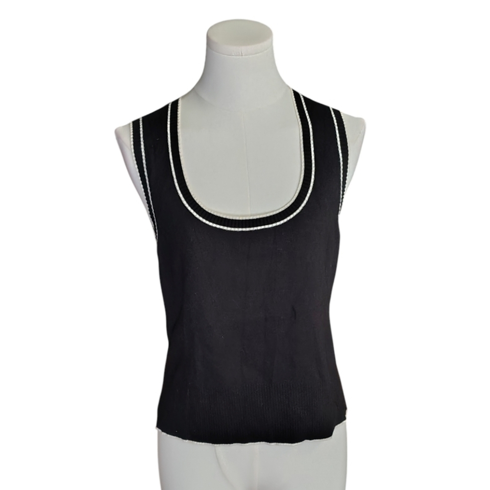 Vintage Ann Taylor LOFT Cropped Black and White Sleeveless Sweater Size Medium